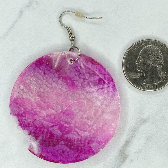 Pink Ombre Floral Lace Mother of Pearl Shell Dangle Earrings Pierced Pair - Picture 7 of 7